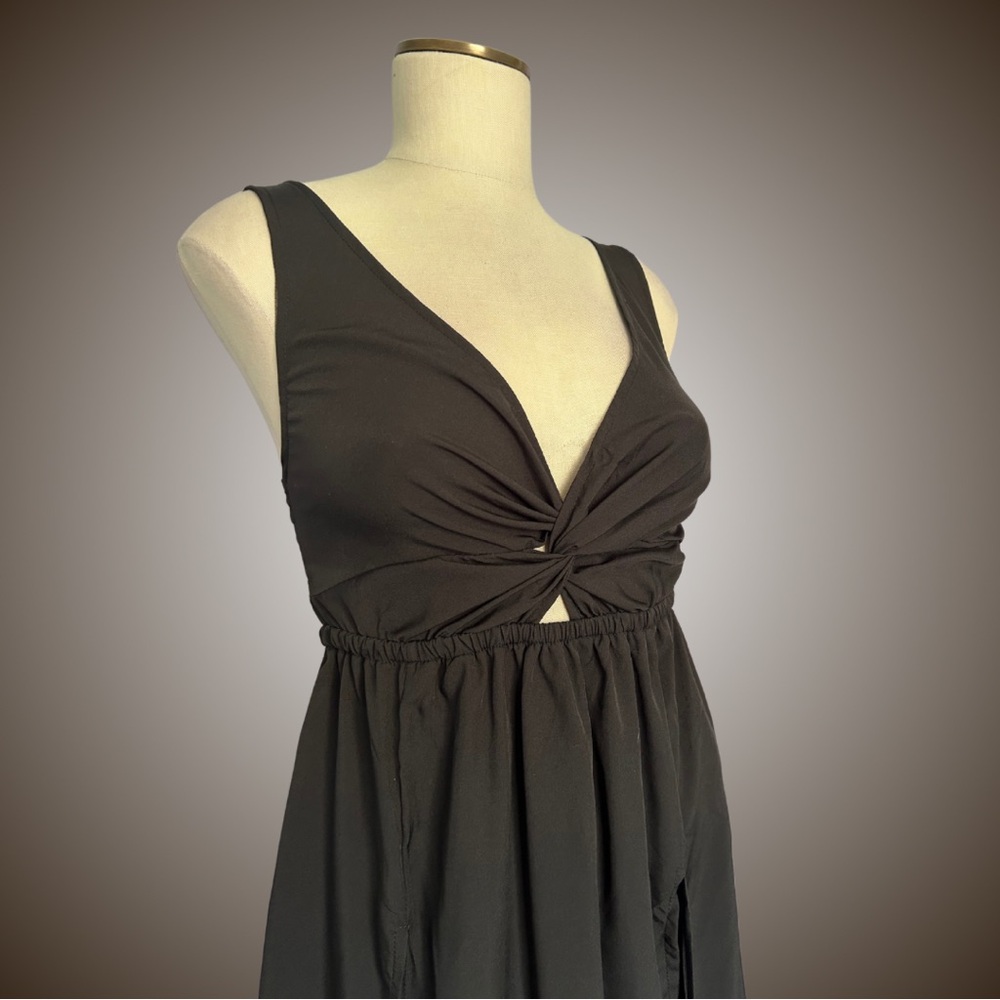 Black Swim Cover Up Maxi with Double Thigh High Slits - Picture 4 of 7